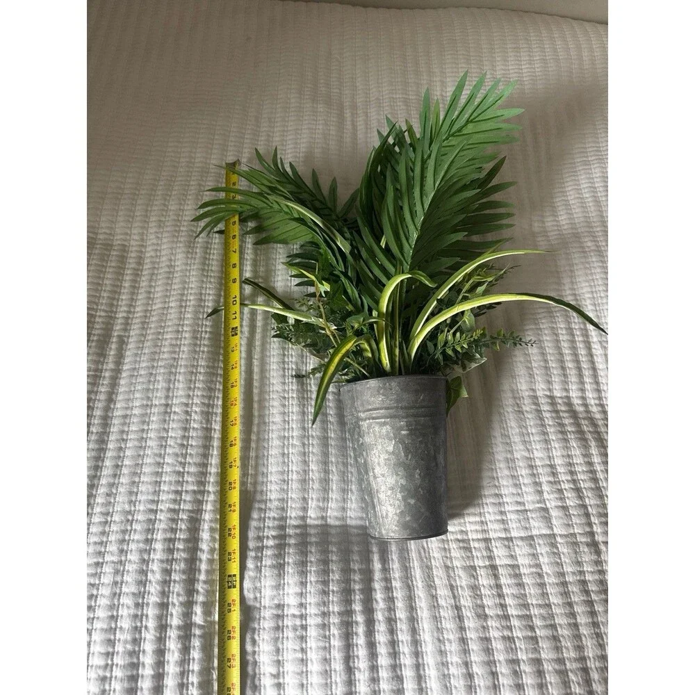 Faux Palm Ivy & Fern Arrangement in Galvanized Tin Bucket – Farmhouse Decor